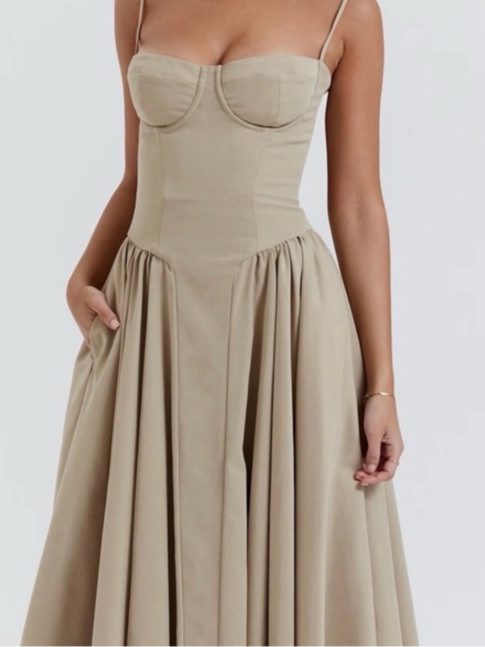 House of CB Taupe Strapless Corset Midi Dress